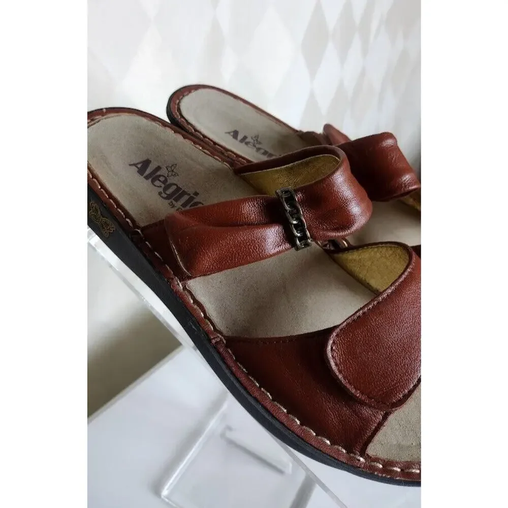Alegria Brown Leather Women's Slip On Sandals,‎ Size 8